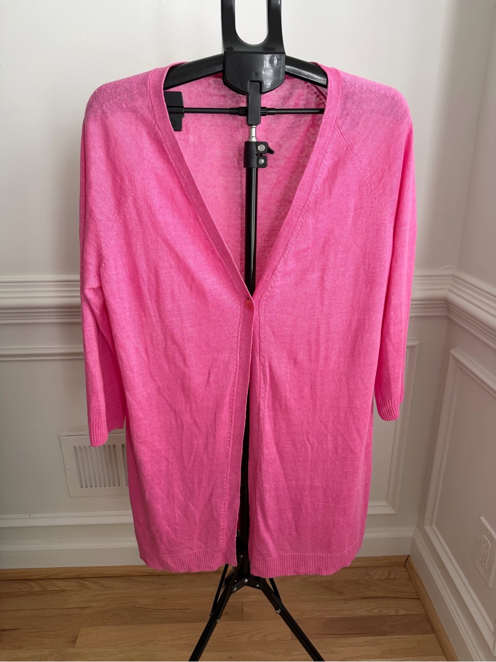 Lafayette 148 Pink V-Neck Linen Knit Long Cardigan Sweater XL